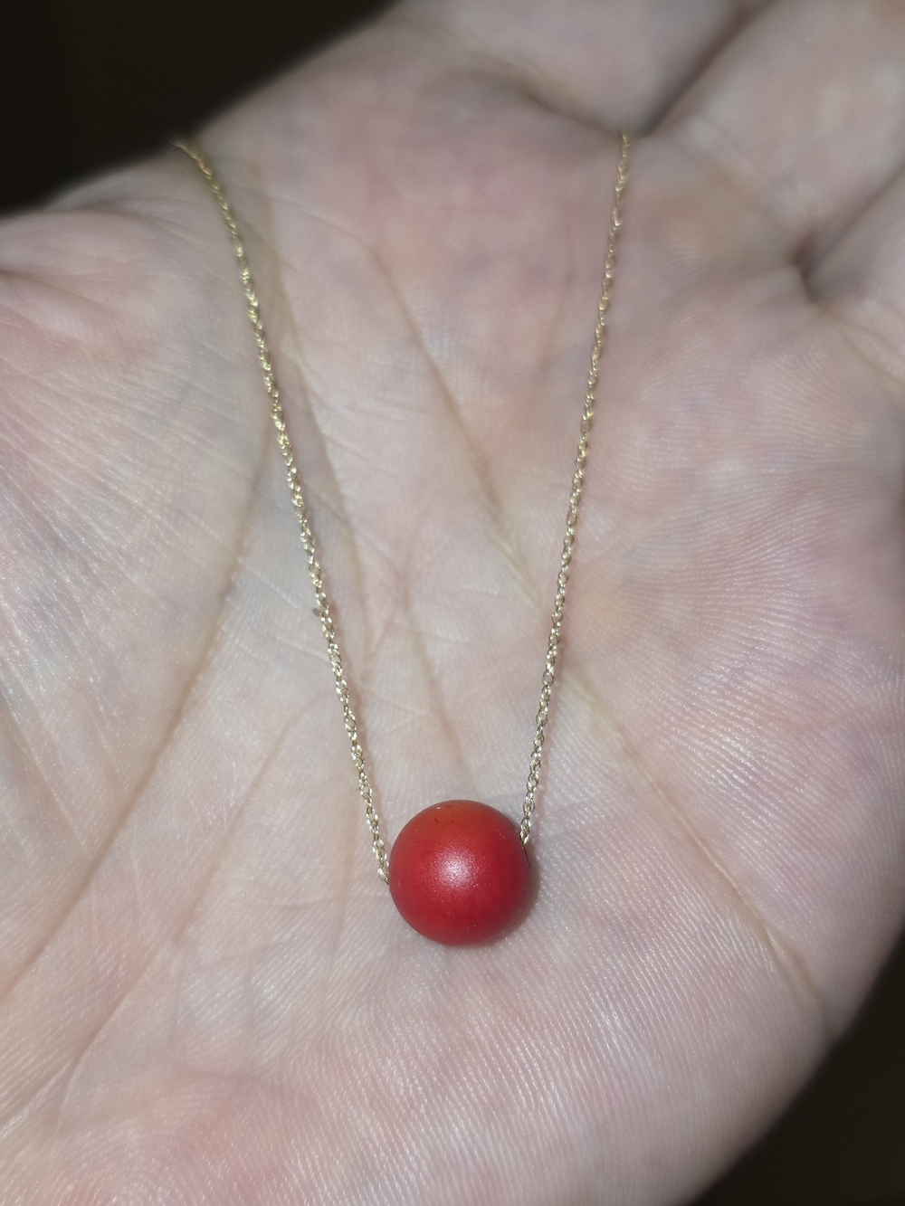 14k Gold Chain Necklace with Red Bead